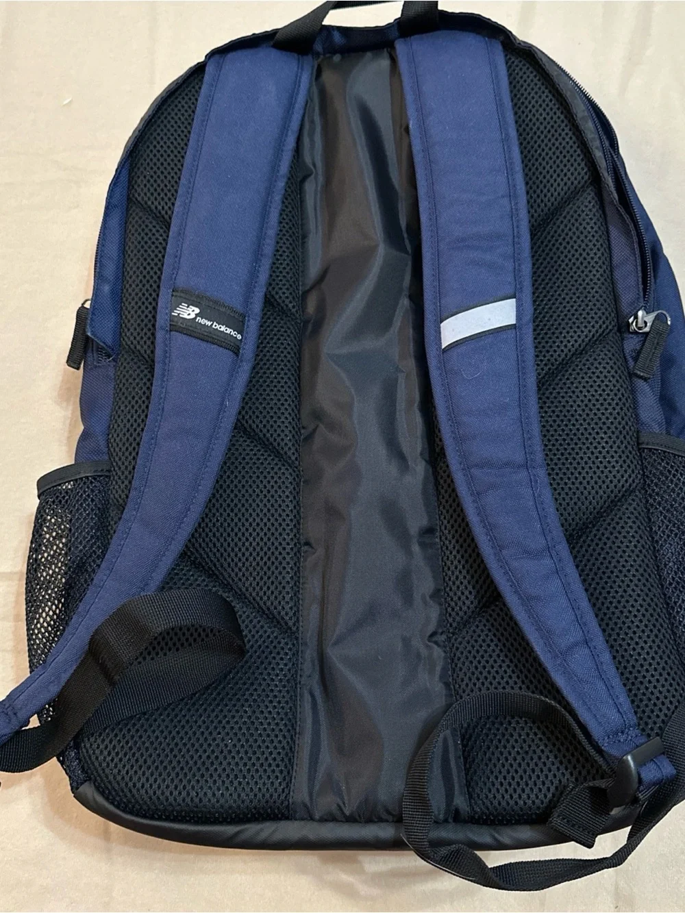 New Balance Buckle Flapbag Backpack Navy Blue Reflective Logo Laptop